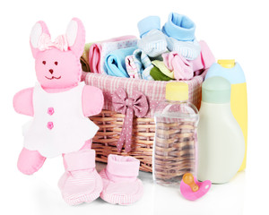 Baby accessories isolated on white