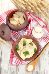 Tasty dumplings with fried onion