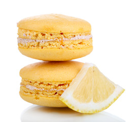 Lemon macaroons isolated on white
