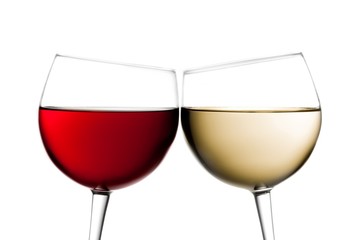 cheers, two glasses of red wine and white wine