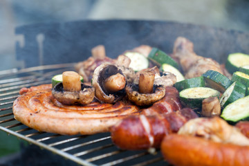 barbecue with delicious grilled meat on grill