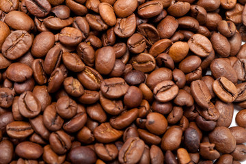 coffee beans close up isolated on white