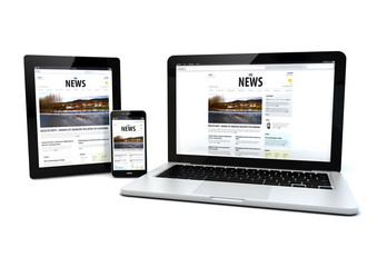 news on a tablet, laptop and phone - Powered by Adobe