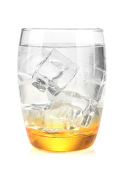 Glass with water and ice isolated on white