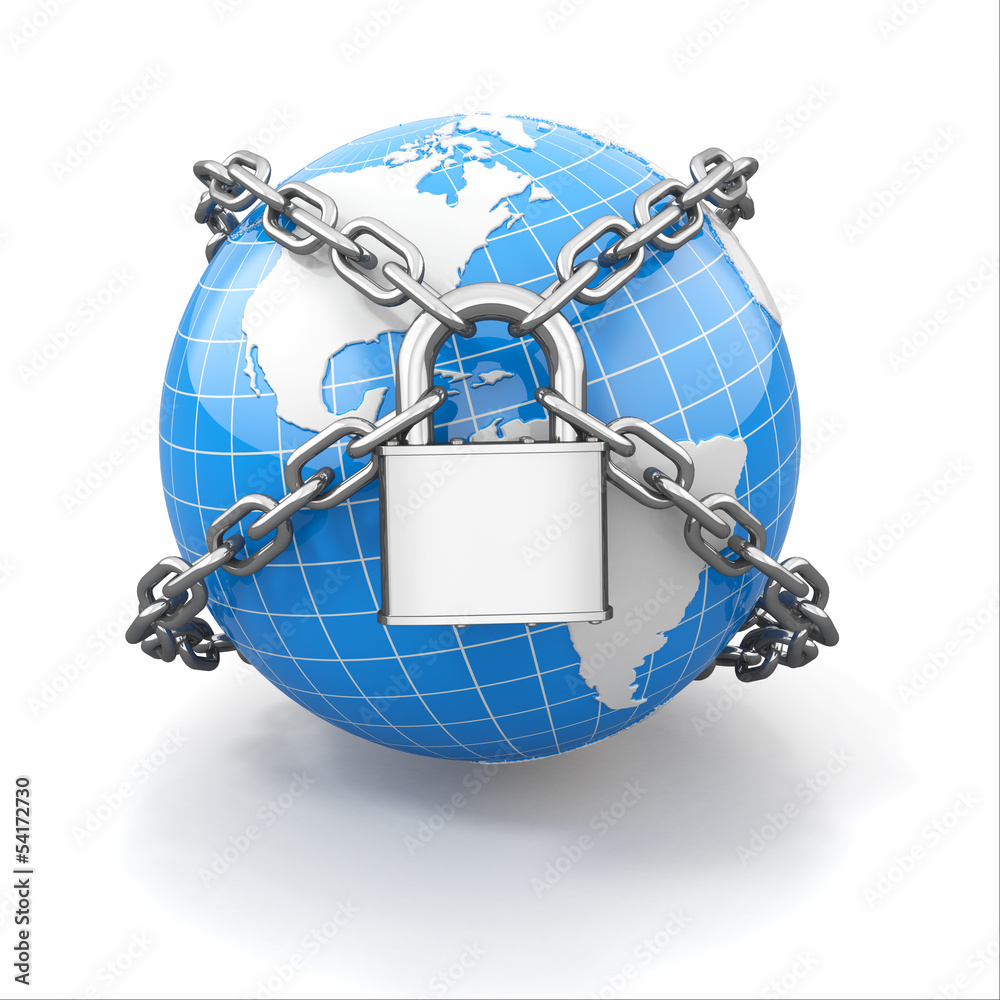 Aufkleber internet security comcept. earth and lock.