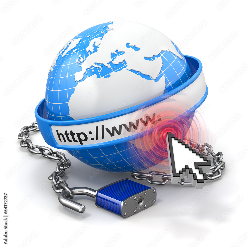 Poster Internet security comcept. Earth and lock.