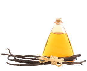 Vanilla pods and bottle