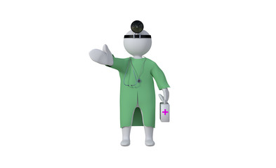 3D doctor in green overall