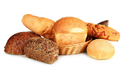 Variety of bread isolated on white