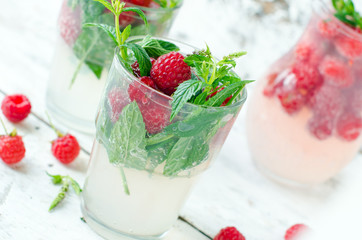 Lemonade with raspberry and mint