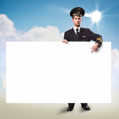 pilot in the form of holding an empty billboard