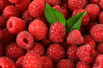 Ripe sweet raspberries, close up