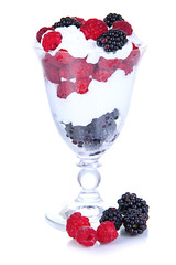 Natural yogurt with fresh berries isolated on white