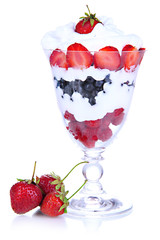 Natural yogurt with fresh berries isolated on white