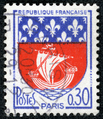 stamp printed in France show Paris Coat of Arms