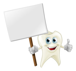 Tooth man holding a sign