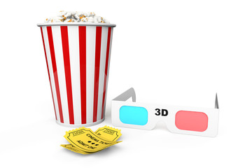 Box of Popcorn, 3D Glasses and an Admit One tickets
