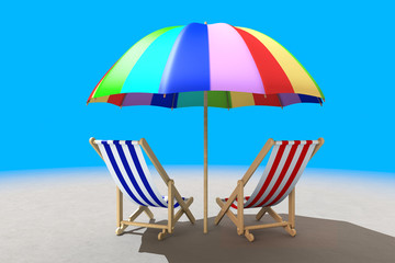Two beach chairs under sunshade