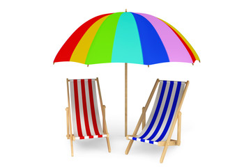 Two beach chairs under sunshade