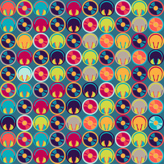 Seamless pattern with headphones and vinyl record.