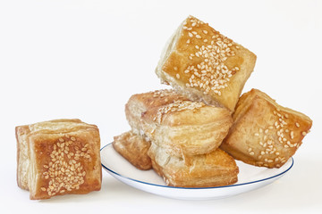 Square Puff Croissant Pastry Zu-Zu In White Porcelain Plate - Is