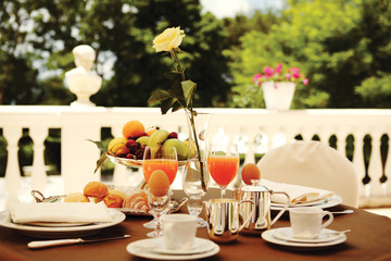 rich breakfast on the balcony