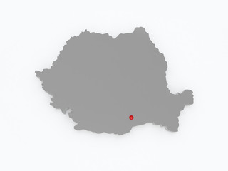 Three-dimensional map of Romania.