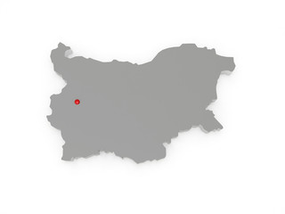 Three-dimensional map of Bulgaria.