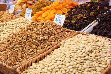 nuts and dried fruits on the market