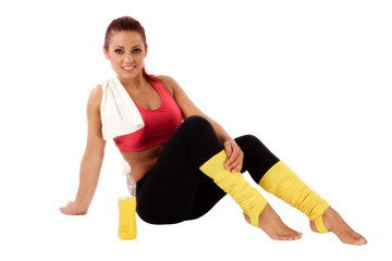 Fototapeta premium beautiful healthy woman resting after exercise gym