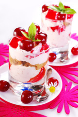 cherry dessert with cream and jelly