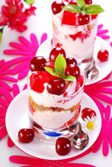 cherry dessert with cream and jelly