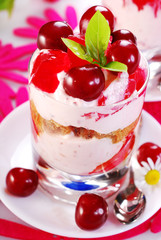 cherry dessert with cream and jelly