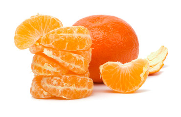 peeled mandarin segment isolated on white background