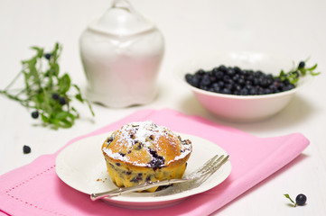 Maize (corn) muffins with wild bilberries for breakfast