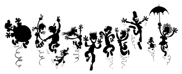 Happy people. Cartoon silhouette drawing.