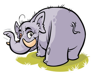 Cartoon Elephant  who indicates with his trunk.