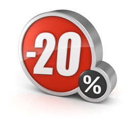 Discount 20% sale 3d icon on white background