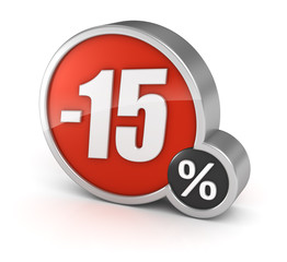 Discount 15% sale 3d icon on white background