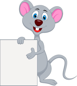 funny mouse cartoon with blank sign