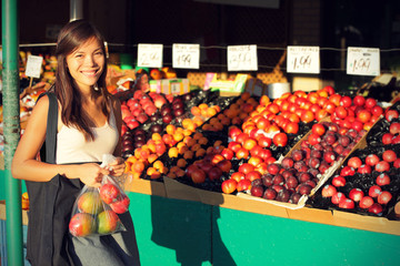 Woman buying fruits and vegetables, farmers market