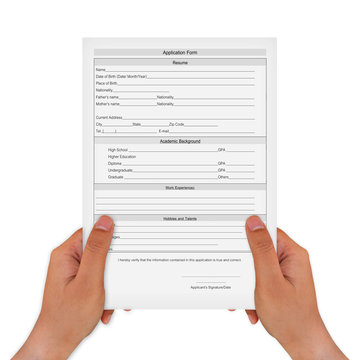 hand holding Job Application Form. 