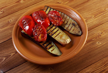 roasted eggplants with tomato and bell peppers