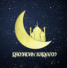 Obraz na płótnie Canvas Mosque or Masjid on moon with stars on night sky background