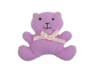 Small purple toy bear, isolated on a white background