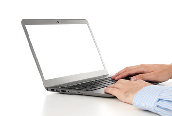 Closeup of businessman typing on laptop computer