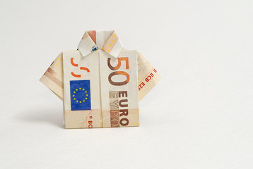 50 euro origami shirt isolated on white background