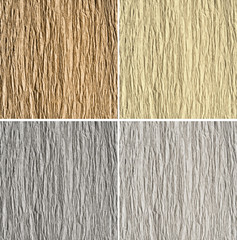Set of 4 goffered paper textures: brown, yellow, grey and white