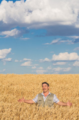 Naklejka na ściany i meble farmer standing in a wheat field