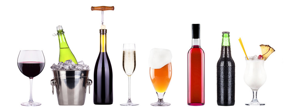 red wine, champagne, beer, alcohol cocktail